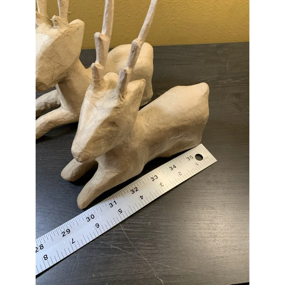 Vintage‎ Paper Mache Deer Reindeer Figures Laying Down Phillipines Craft Decor